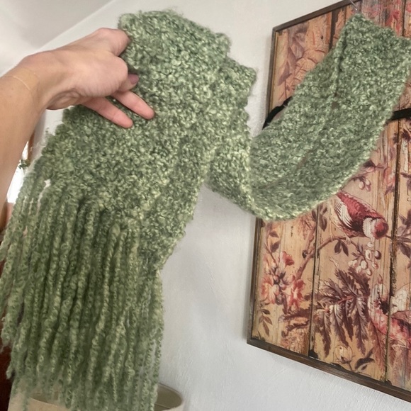 BOHO CHUNKY KNIT LONG WOVEN SCARF TASSELS SAGE MINT GREEN COZY WARM OS - Picture 4 of 14